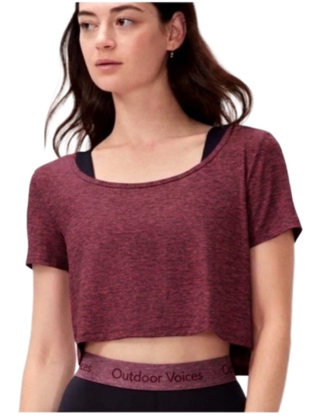Outdoor Voices Sweatee Cropped Tee — Crimson/Burgundy Heather —Size L